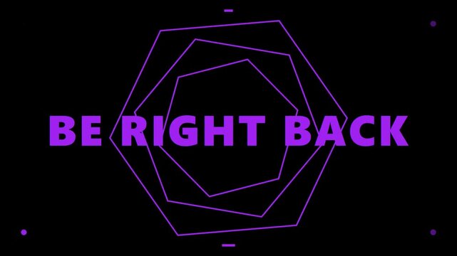 Animated Be Right Back Screen with Purple Rotating Geometric Shapes on Black Background for Streaming