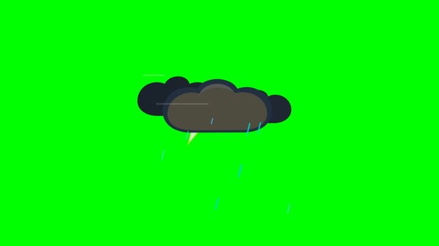 Dark Storm Cloud Over Bright Green Background with Rain and Lightning Effects.