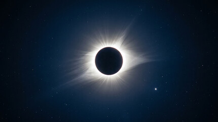 Fototapeta premium Total solar eclipse showing corona rays in deep space.
