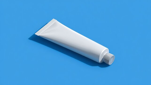 Realistic plastic cosmetic tube mockup for cream, lip gloss and skincare products on blue background, minimal beauty packaging template with clean branding space