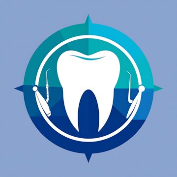 Blue Dental Tooth Icon Centered in Circular Medical Emblem Design