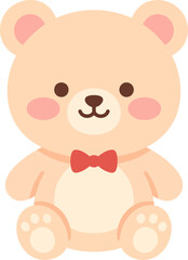 Fototapeta premium Teddy bear sits in a soft pose wearing a red bowtie to represent a classic nursery or gift concept.