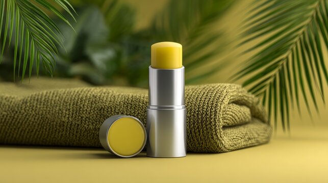 Realistic 3d render of lip balm tube mockup with minimal cosmetic packaging, hydrating beauty product, skincare branding template, isolated professional makeup and personal care container design