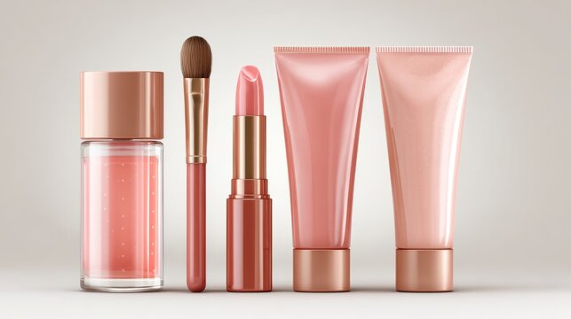 Realistic lip gloss packaging mockup set with cosmetic bottles, brush applicators and tubes, blank decorative beauty makeup product container collection, vector illustration isolated on white backgrou
