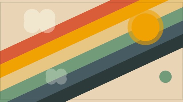 Abstract colorful rainbow with sun and clouds in a minimalistic style.