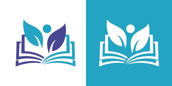 Abstract logo design featuring an open book and two leaves representing nature and education learning knowledge abstract template creative illustration environment literacy