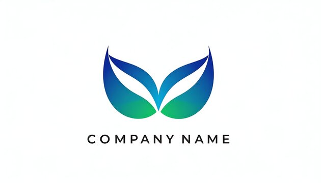 Blue Green Abstract Leaf Logo Centered on White Background