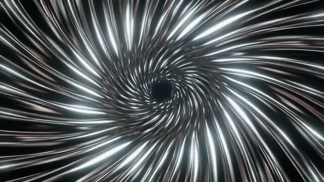 Hypnotic 3D animation featuring a swirling chrome vortex. The reflective metallic texture creates a futuristic, high-end effect ideal for abstract backgrounds, motion graphics, and tech visuals.