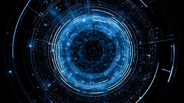 Explore digital patterns and designs in a virtual environment at night while observing light movement and geometric shapes