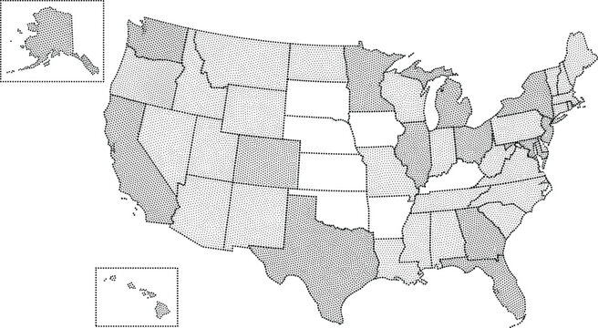 Geographic Data Analysis Map Illustrating Selected States Across the United States for Statistical Presentation and Regional Reporting