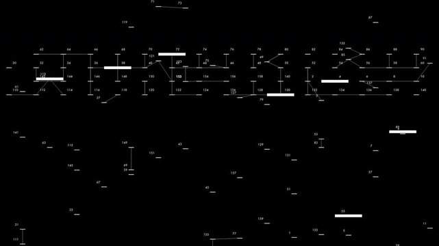 Complex digital data nodes, numerical arrays, and connections visualizing artificial intelligence operations, blockchain networks, or cyber security mainframe processing.