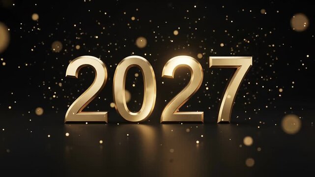 Epic 3D gold 2027 New Year text glowing on luxury dark landscape background
