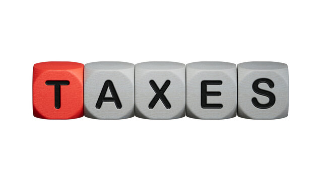 Symbol for increasing tax returns. Dice form the word "taxes".Supports PNG files with transparent backgrounds.
