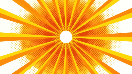 Fototapeta premium Vibrant yellow comic sunburst background featuring radial halftone dots and retro pop art style rays for dynamic graphic design poster element with bright explosion light effect illustration