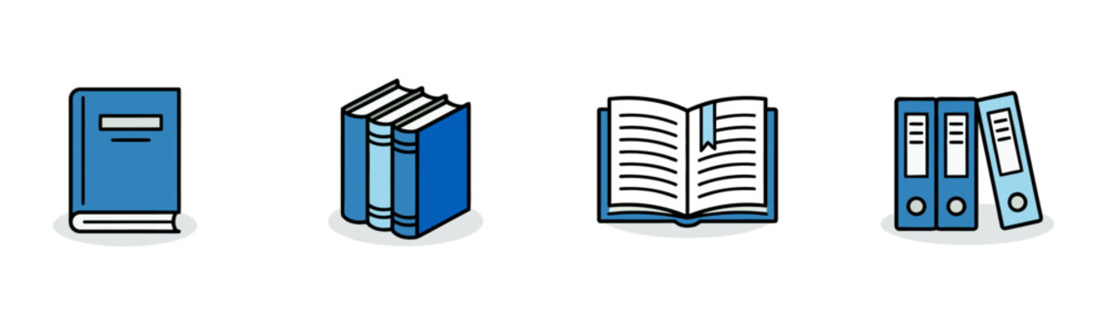 Collection of blue icons representing books and binders