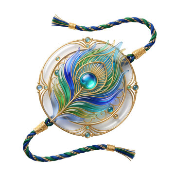 Traditional Indian Rakhi with Peacock Feather Design Isolated for Raksha Bandhan