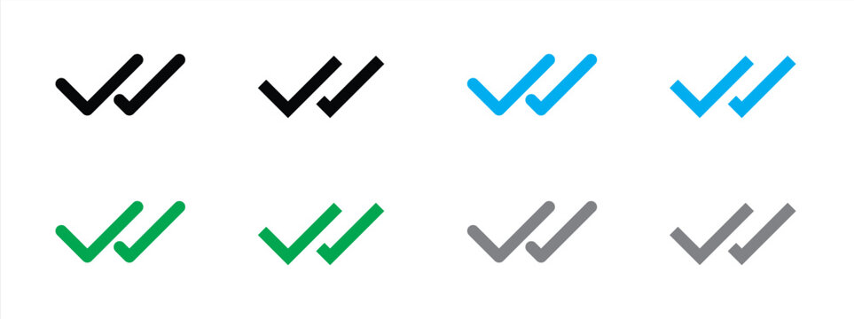 Double-check vector icon. Message receipt symbol. Message delivery status indicator. Available in various colors.