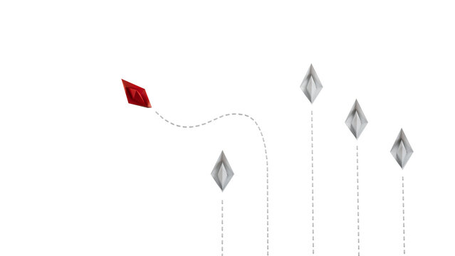 Different business concept. Red paper boat changing direction from white paper boat. new ideas. paper art style. creative idea.Supports PNG files with transparent backgrounds.