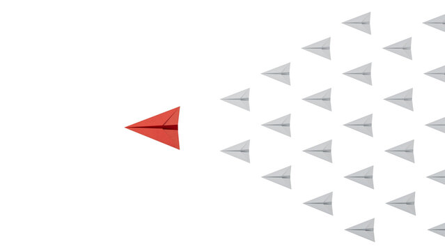 Leaderplane concept minimal with red paper plane leading among paper plane white.Supports PNG files with transparent backgrounds.