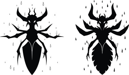 Dark fantasy insect silhouette art, mystical bug creature design, abstract demon beetle illustration, gothic horror vector, surreal fantasy artwork, symmetry style © ZAHID CREATIVE