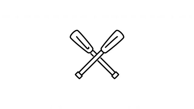 Minimalist outline animation of a pair of traditional wooden crossed boat oars drawing on and fading out. Features a clean pop up style in 3 color setups.