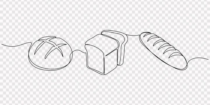 Continuous one line of a bread loaf with slices, representing artisan baking, drawn vector illustration, bread continuous one line drawing, bread one line drawing, Sliced wheat bread one line