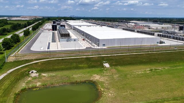 Massive data center campus in Columbus, Ohio with rows of data centers