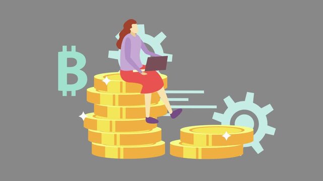 Businessman Holding Dollar Coin in Front of ICO Monitor &ndash; Initial Coin Offering, Cryptocurrency Investment, Blockchain Flat Vector Animation