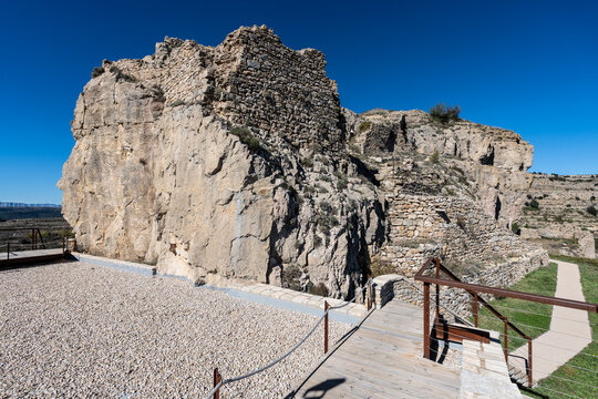 medieval castle ruins, Ares del Maestre (Ares del Maestrat) Alto Maestrazgo region, province of Castell&oacute;n, Valencian Community, Spain