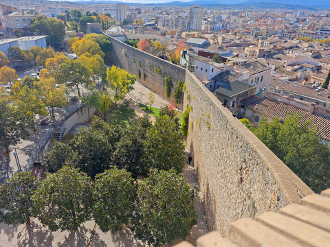 Girona city walls, Carolingian defensive sandstone construction, Cultural Heritage Site, Girona, Catalonia, Spain