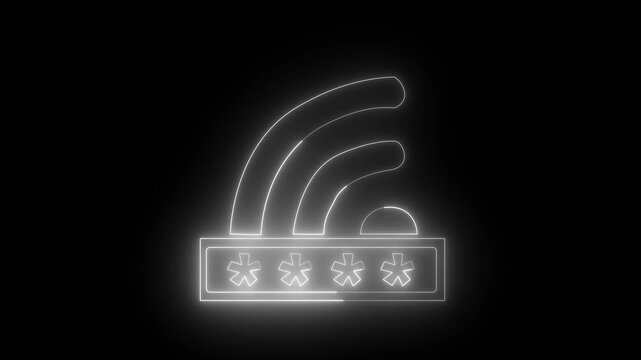 Neon Wi fi locked sign icon isolated on black background. Password wifi symbol. Wireless Network icon. Wi-fi zone. Limited access. internet security icon 4k 