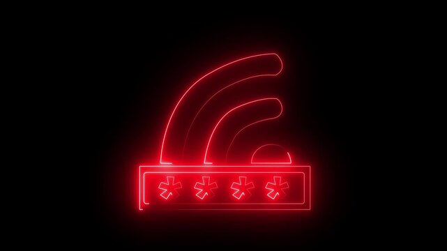 Neon Wi fi locked sign icon isolated on black background. Password wifi symbol. Wireless Network icon. Wi-fi zone. Limited access. internet security icon 4k 