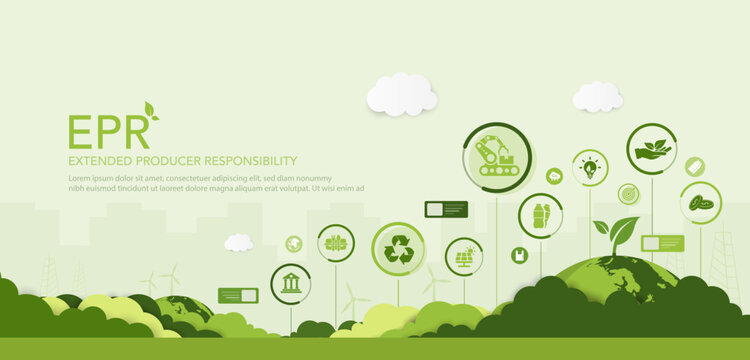 EPR Extended Producer Responsibility concept. Producer responsibility, Circular economy, Zero waste recycling, World environment and Sustainable development, Green Vector illustration.