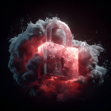 Cybersecurity Breach Concept Broken Padlock Cloud Server
