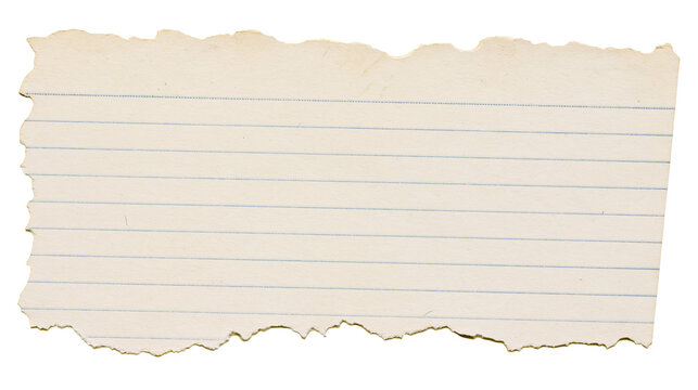 Torn lined paper fragment with rough edges, isolated on transparent background