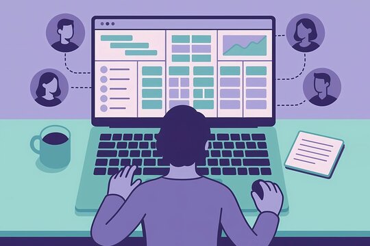 Project management software kanban board remote team vector illustration