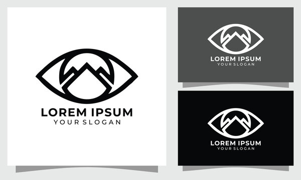 mountain eye logo template with minimalist line art peak for adventure travel and outdoor exploration brand