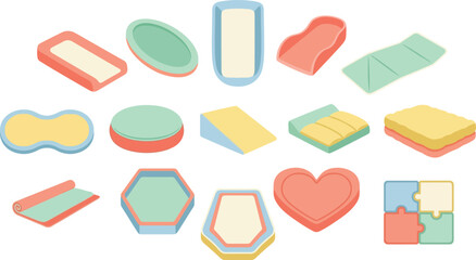 Set of diverse mattress and pad shapes for bedroom furniture design, sleep comfort, and home interior projects. © MDTOFIZUL