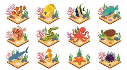 Colorful Marine Life and Coral Reef Illustration Set. © Lucas