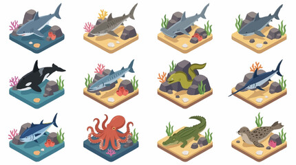 Colorful Isometric Sea Creatures Collection. © Lucas