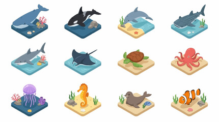Colorful Isometric Ocean Life Illustration Set. © Lucas