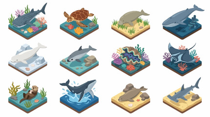 Colorful Isometric Ocean Sea Life Collection. © Lucas