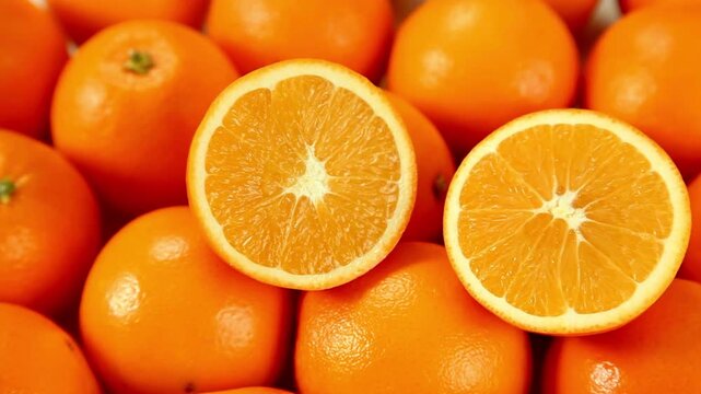 Fresh oranges, halved oranges, citrus fruits, orange slices, healthy snack