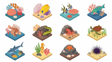 Colorful Isometric Ocean Life and Coral Reef Scene. © Lucas