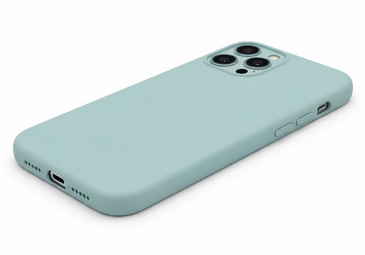 Modern Smartphone in Light Blue Silicone Case Isolated on White Background - 3D Render of Mobile Phone Protector
