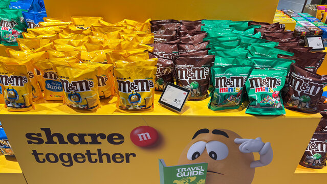 exhibition presents different varieties of M and M's chocolates
