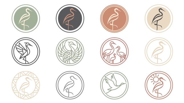 Heron logos with circular frames.
