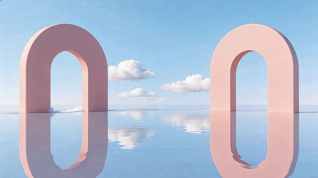 Pink arches over calm water
