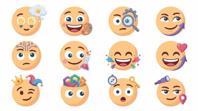 Colorful Emoji Faces Expressing Various Emotions and Activities.