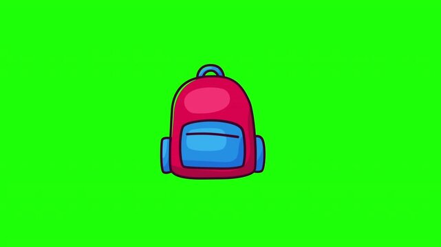 Animated school bag backpack icon, education and back to school symbol, flat doodle style, green screen and white background, video